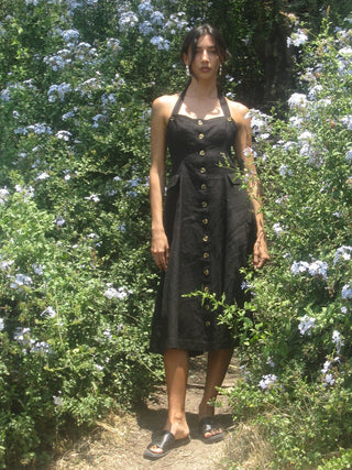 Isla Dress - Black Linen