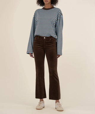 Kelsey Mid Rise Ankle Flare Inset Cord - Brown