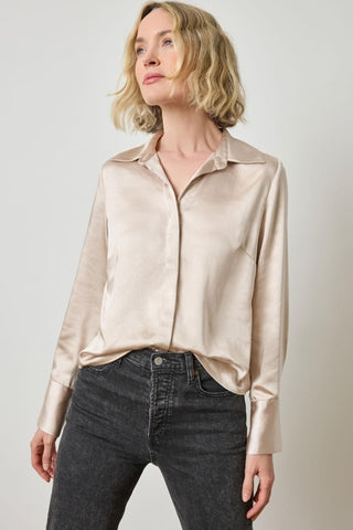 Satin Button Down - Angora