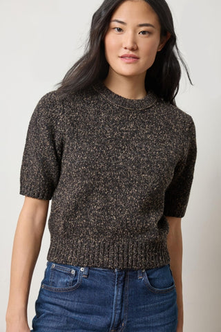 Short Sleeve Marled Pullover - Black Marl