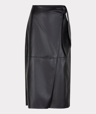 Belted Faux Leather Skirt - Black