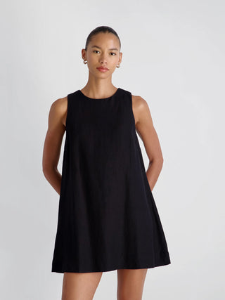 Cooper Linen Sleeveless Mini Dress - Black