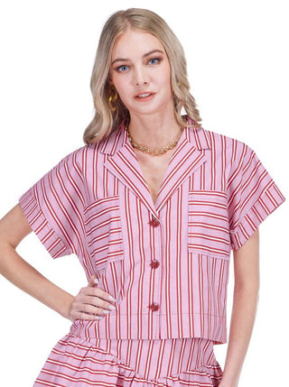 Pocket Crop Blouse - Red Stripe