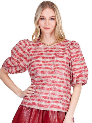 Puff Sleeve Top - Dotted Floral Lace