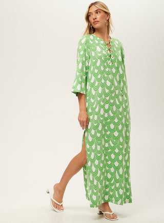 Catamaran Dress - Grass Court Green/White