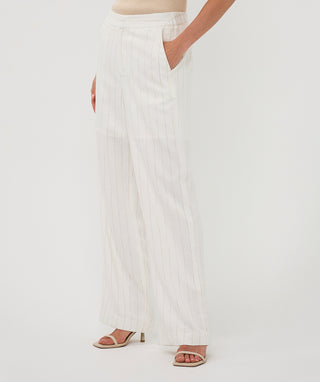 Trousers Linen Striped - Off White/Sand