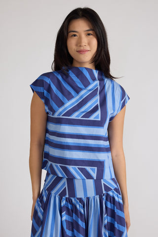 Sadie Top - Blue Geo Stripe