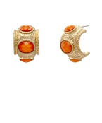 Antique Bold Faceted Stone Hoops Dark Orange/Gold