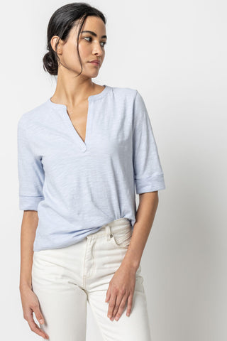 Elbow Sleeve Split Neck - Hyacinth