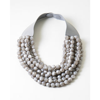 Natural Stone Beads Statement Necklace Grey