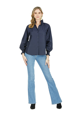 Gathers Neck Blouse - Navy