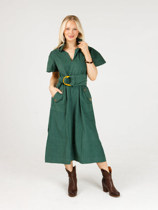 Gretchen Cord Dress - Hunter Green