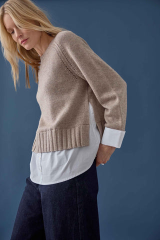 Mixed Media Crewneck Sweater - Birch
