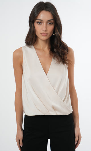 Melina Surplice Satin Top - Stone
