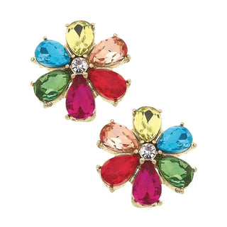 Fiesta Rhinestone & Pearl Flower Stud Earrings