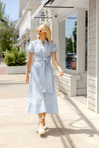 Tie Front Maxi Dress - Little Boy Blue/White Stripe