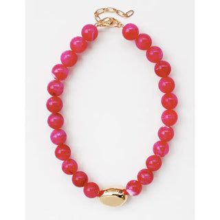 Gold Eye Accent Beaded Statement Necklace - Fuchsia