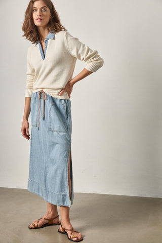 Denim Drawcord Skirt - Blue Wash