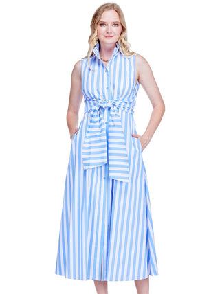 Back Wrap Midi Dress - Blue Stripe