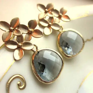 Charcoal Gray Earrings Gold