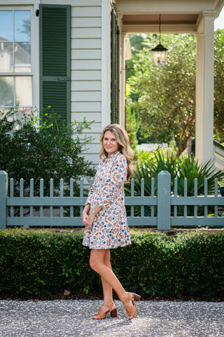 Long Sleeve Flare Tunic - Geo Floral Border