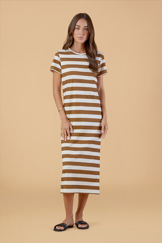 The Tee Dress - Brown Stripe