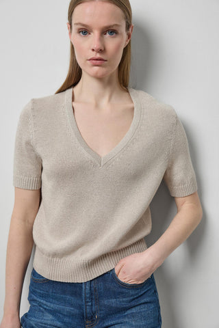 Short Sleeve V-Neck Sparkle Sweater