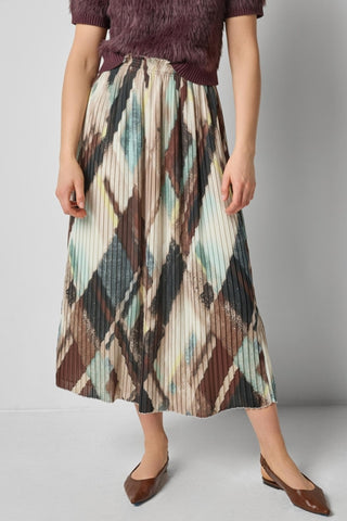 Pleated Maxi Skirt - Cappuccino Plaid