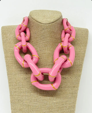 The Michelle - Bamboo Link Necklace - Pink