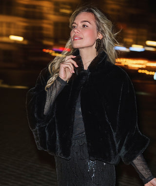 Coat Poncho Faux Fur - Black