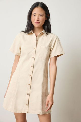 Twill Paneled Shirt Dress - Eggshell