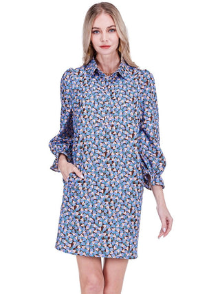 Placket Collar Dress - Blue Empire