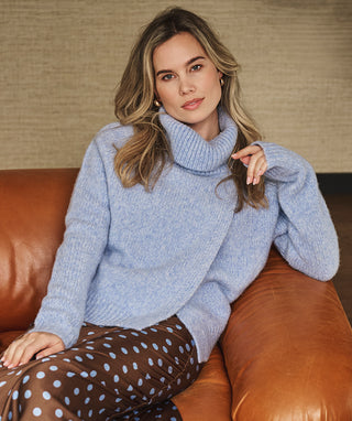 Sweater Open Big Collar - Sky Blue
