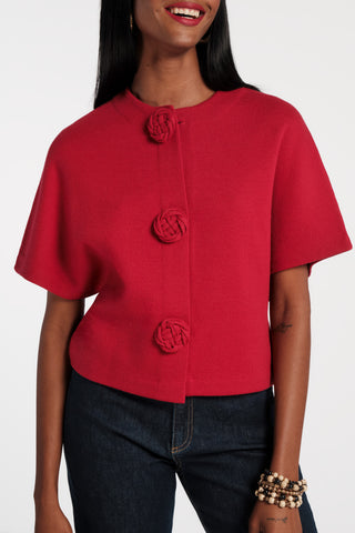 Carnegie Shrug w/Floral Button - Red