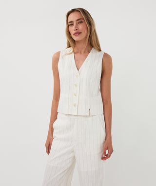 Gilet Vest Linen Striped - Off White/Sand