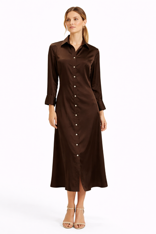The Mel Satin Button-Down Midi Dress | Cocoa
