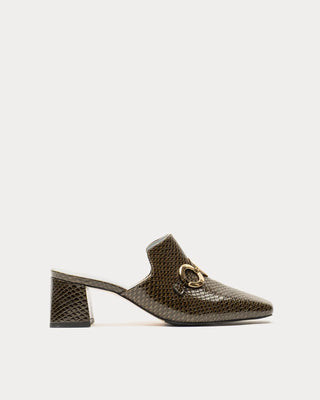 Natty Mule with Heel - Snake Emboss Olive