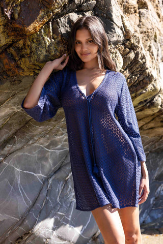 Sorrento Bell Sleeve Dress - Aria Crochet in Navy