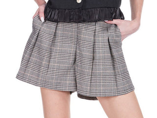 Pleated Elastic Back Short - Plaid