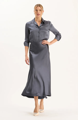 Edie Charmeuse Skirt - Gun Metal