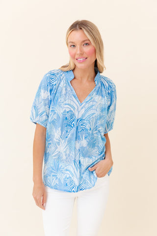 Dana Blouse - French Blue Zebra Soiree