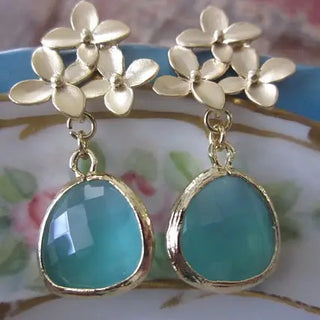 Aqua Blue Earrings Gold
