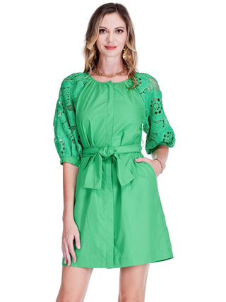 Button Front Peasant Dress - Green
