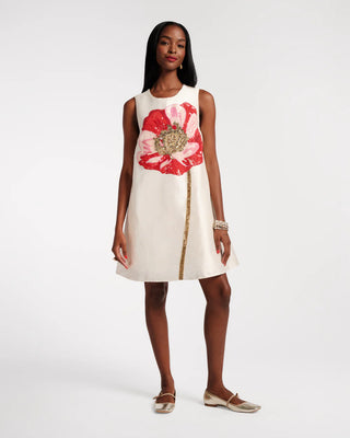 Alice Shift Dress with Sequin Flower Paradise Poppy - Oyster/Multi
