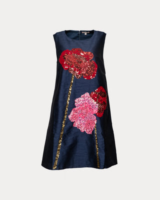 Alice Shift Dress Poppy Poly Dupioni Navy/Multi