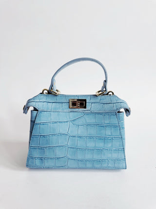 Spring Croc Embossed Leather Flip Lock Bags