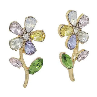 Light Multi Crystal Flower 1" Stud Earring
