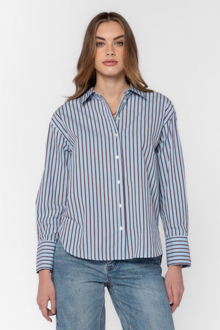 Pemberly Top - Bluebird Stripe