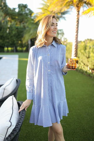 Iris Drop Waist Shirt Dress - Navy Stripe