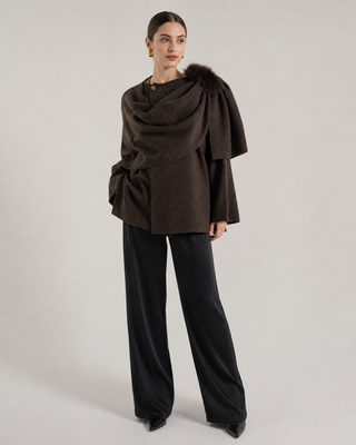 Brown Pull Through Wool Wrap & Fox Trim